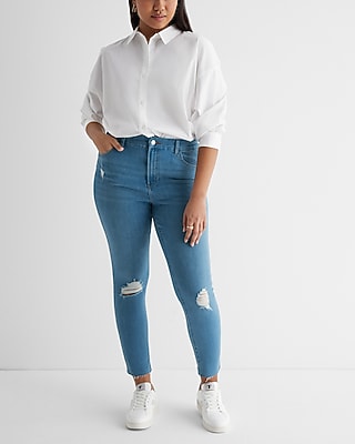 High Waisted Medium Wash FlexX Ripped Skinny Jeans