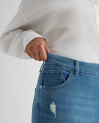 High Waisted Medium Wash FlexX Ripped Skinny Jeans