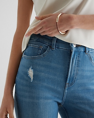 High Waisted Medium Wash FlexX Ripped Skinny Jeans