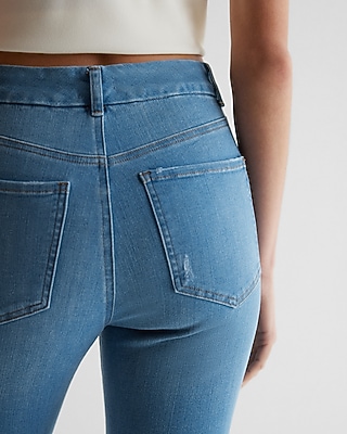 High Waisted Medium Wash FlexX Ripped Skinny Jeans