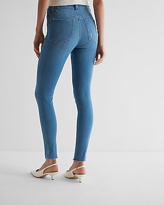 High Waisted Medium Wash FlexX Ripped Skinny Jeans