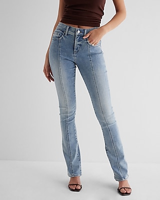 High Waisted Medium Wash Double Seam Relaxed Straight Jeans