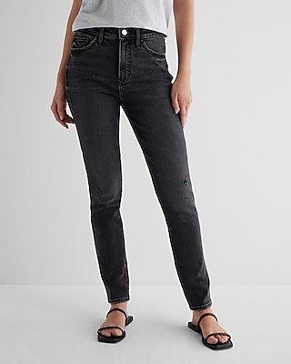 Express Super High Waisted Dark Wash Raw Hem '90S Slim Jeans, Women's Size: 16 Short