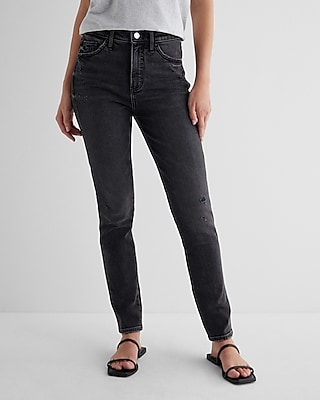 Express High Waisted Washed Black Utility Skinny Jeans, Women's