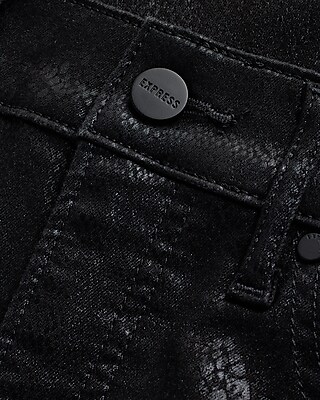 Mid Rise Black Coated Snakeskin Skyscraper Jeans