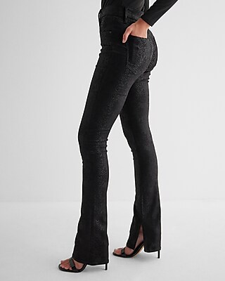 Mid Rise Black Coated Snakeskin Skyscraper Jeans