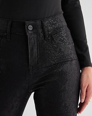 Mid Rise Black Coated Snakeskin Skyscraper Jeans