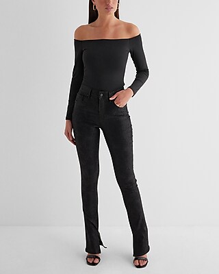 Mid Rise Black Coated Snakeskin Skyscraper Jeans