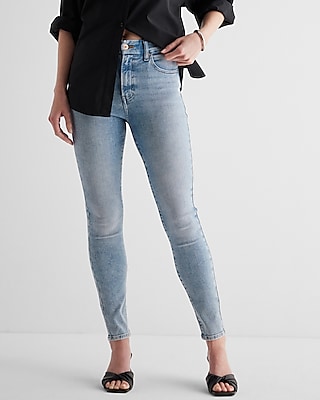 High Waisted Gray Wash Two-tone Skinny Jeans