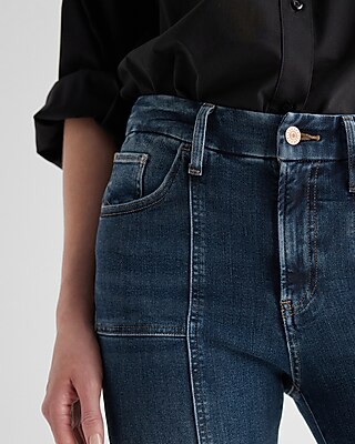 High Waisted Dark Wash Front Seam Flexx Skinny Jeans | Express