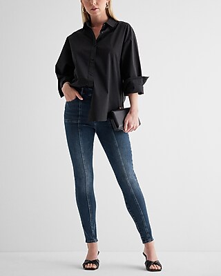 High Waisted Dark Wash Front Seam Flexx Skinny Jeans | Express