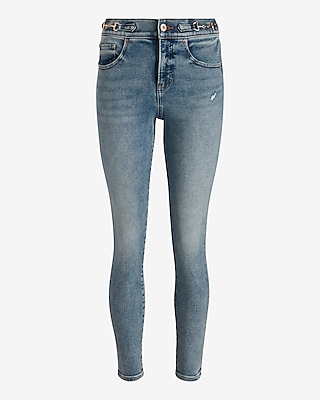 Mid Rise Light Wash Horsebit Skinny Jeans