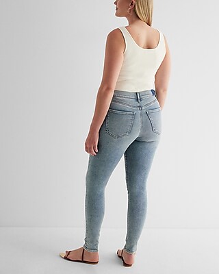 Mid Rise Light Wash Horsebit Skinny Jeans