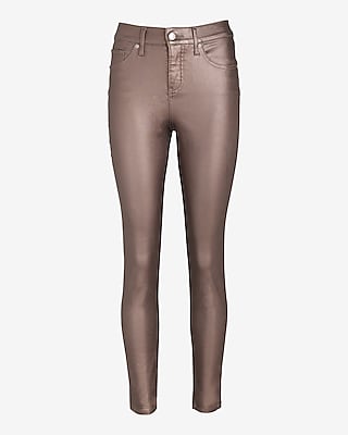 Mid Rise Metallic Coated Skinny Jeans