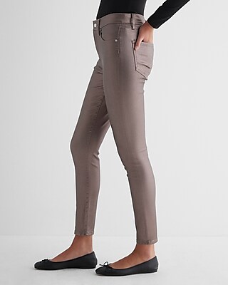 Mid Rise Metallic Coated Skinny Jeans