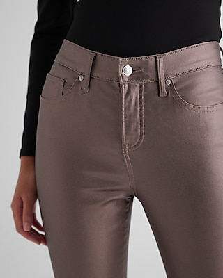Mid Rise Metallic Coated Skinny Jeans
