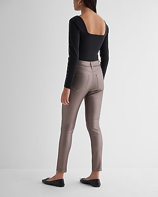 Mid Rise Metallic Coated Skinny Jeans