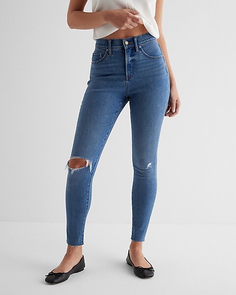Topshop Tall Jamie jeans in mid blue