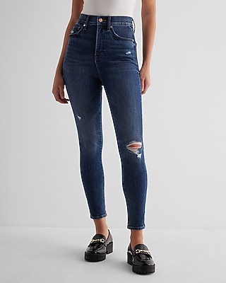 Super High Waisted Dark Wash Ripped Skinny Jeans Express