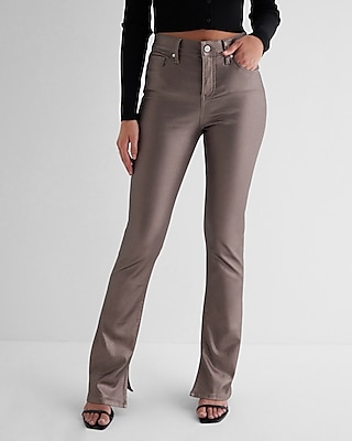 Coated High Rise Skinny Jeans in Pewter Metallic