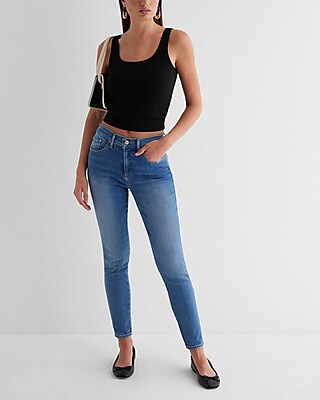 Mid Rise Medium Wash Skinny Jeans