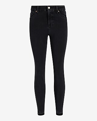 Mid Rise Black Raw Drop Hem FlexX Skinny Jeans