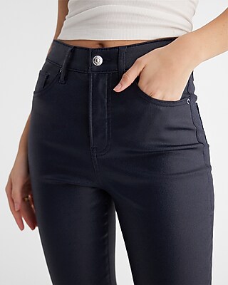 High Waisted Navy Coated Skinny Jeans | Express