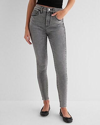 High Waisted Gray Wash Two-Tone Skinny Jeans