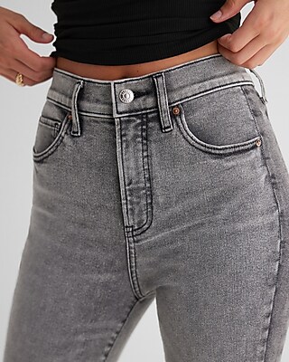 High Waisted Gray Wash Two-Tone Skinny Jeans