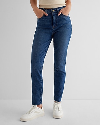 High Waisted Dark Wash Raw Hem '90s Skinny Jeans