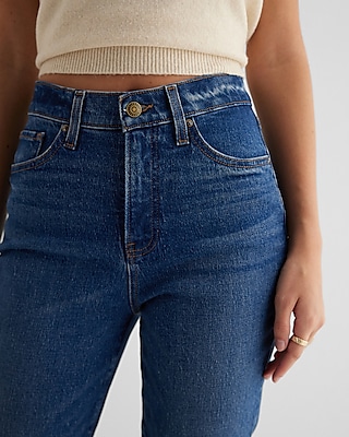 High Waisted Dark Wash Raw Hem '90s Skinny Jeans
