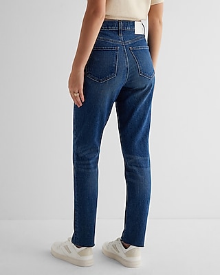 High Waisted Dark Wash Raw Hem '90s Skinny Jeans