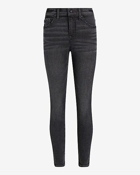 Mid Rise Washed Black Skinny Jeans
