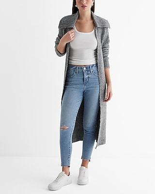 Mid Rise Light Wash Ripped Raw Hem Cropped Skinny Jeans - image 4