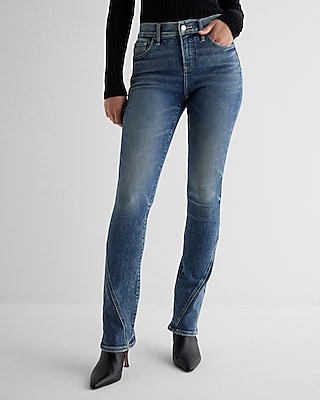 High Waisted Medium Wash Double Seam Relaxed Straight Jeans