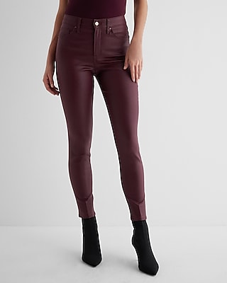 High Waisted Brown Coated Skinny Jeans