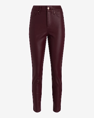 High Waisted Burgundy Coated Skinny Jeans