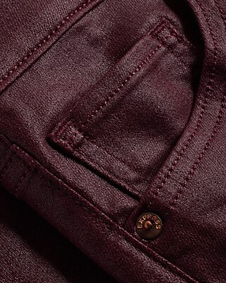High Waisted Burgundy Coated Skinny Jeans
