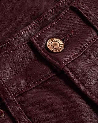 High Waisted Burgundy Coated Skinny Jeans