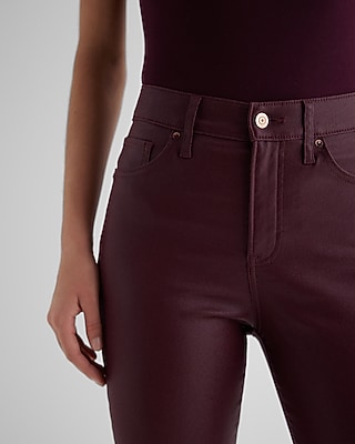 High Waisted Burgundy Coated Skinny Jeans
