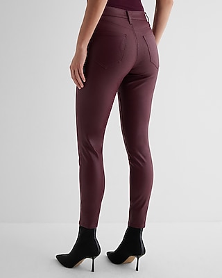 High Waisted Burgundy Coated Skinny Jeans