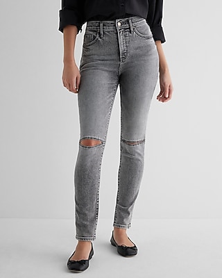 High Waisted Gray Wash Knee Cutout '90s Skinny Jeans