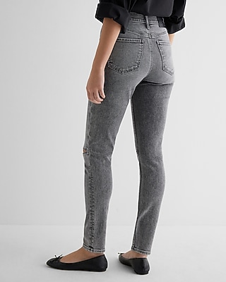 High Waisted Gray Wash Knee Cutout '90s Skinny Jeans