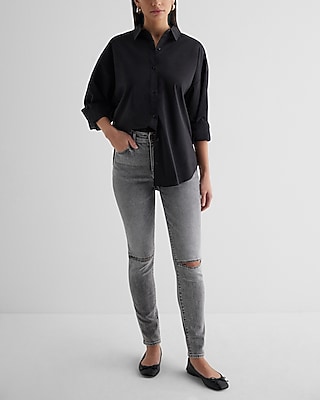 High Waisted Gray Wash Knee Cutout '90s Skinny Jeans