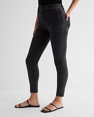 High Waisted Washed Black Utility Skinny Jeans