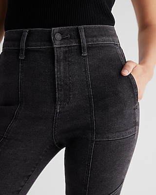 High Waisted Washed Black Utility Skinny Jeans