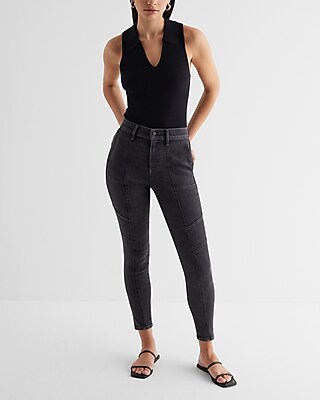 High Waisted Washed Black Utility Skinny Jeans