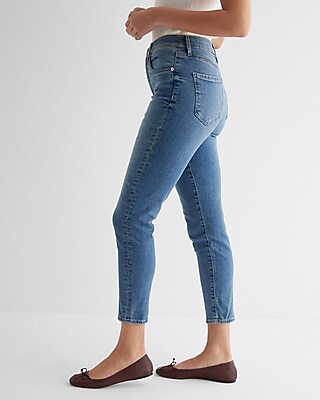 High Waisted Medium Wash Cropped Skinny Jeans
