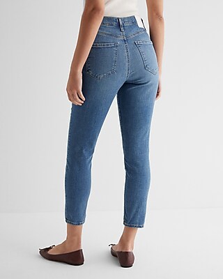 High Waisted Medium Wash Cropped Skinny Jeans