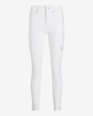 Mid Rise White Skinny Cargo Jeans